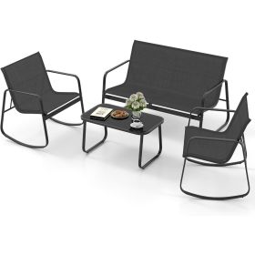 4 Piece Patio Furniture Set, Outdoor Conversation Sets for Patio, Lawn, Garden, Poolside with Rocking Chair Set of 2 and Glass