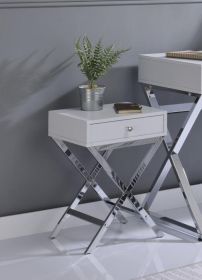 Coleen Side Table; White & Chrome