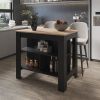 Brooklyn Kitchen Island in melamine with open storage,light pine/black