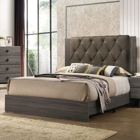 Contemporary 1pc Queen Size Bed Bedroom Furniture Tufted Design Headboard Rubberwood 1pc Bedframe Gray Finish