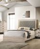 Contemporary 1pc Cream Finish Queen Size Bed Bedroom Furniture Gray V-Design Headboard Rubberwood 1pc Bedframe