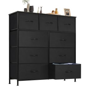 Dresser for Bedroom with 9 Fabric Drawers, Tall Chest Organizer Units for Clothing, Closet, Storage Tower with Cabinet, Metal Frame, Wooden Top