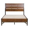 Rustic Brown and Gunmetal Finish 1pc California King Size Platform Bed Industrial Design Horizontal Slats Bedroom Furniture