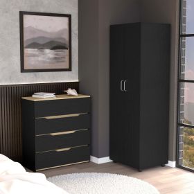 2 Piece Bedroom Set, London Armoire + Aralia Drawer Dresser, Black / Light Oak