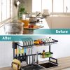 2-Tier Over the Sink Dish Drying Rack Drainer Utensil Organizer Holder Tableware Organizer Large Dish Rack for Kitchen Countertop Stainless Steel 33.7