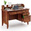 48" Computer Desk With 4 Storage Drawers and Hutch Wood Executive Table for PC Laptop Lift Up Table Height Adjustable Desk Desks