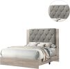 Contemporary 1pc Cream Finish Queen Size Bed Bedroom Furniture Gray Tufted Design Headboard Rubberwood 1pc Bedframe