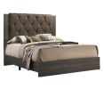 Contemporary 1pc Queen Size Bed Bedroom Furniture Tufted Design Headboard Rubberwood 1pc Bedframe Gray Finish