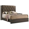 Contemporary 1pc Queen Size Bed Bedroom Furniture Tufted Design Headboard Rubberwood 1pc Bedframe Gray Finish