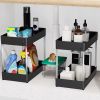 2-Tier Under Sink Shelf Organizer Space Saving Under Bathroom Sink Storage Rack w/ 4 Hooks