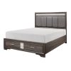 Queen Platform Bed with Footboard Drawers Upholstered Headboard, Gray and Silver Glitter, Contemporary Bedroom Furniture