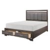 Queen Platform Bed with Footboard Drawers Upholstered Headboard, Gray and Silver Glitter, Contemporary Bedroom Furniture