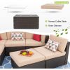 6 Piece Small Patio Furniture Sets,All Weather PE Wicker Rattan Sectional Sofa with Glass Table,Cushions and Red Pillows,(Beige)