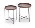 Set of 2 Modern Round Wood Brown Side Tables with Metal Legs - Contemporary Accent Furniture for Living Room, Bedroom