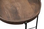 Set of 2 Modern Round Wood Brown Side Tables with Metal Legs - Contemporary Accent Furniture for Living Room, Bedroom