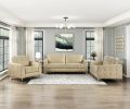 Elegant Modern Style 3pc Sofa Set Sand-Hued Polished Microfiber Upholstery Sofa Loveseat Chair Solid Wood Living Room Furniture Silver Finish Metal Le