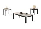 Majestic Beautiful White Faux Marble Top 1x Coffee Table and 2x End Tables 3pc Coffee Table Set Black Legs Living Room Furniture