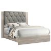 Contemporary 1pc Cream Finish Queen Size Bed Bedroom Furniture Gray Tufted Design Headboard Rubberwood 1pc Bedframe