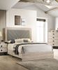 Contemporary 1pc Cream Finish Queen Size Bed Bedroom Furniture Gray V-Design Headboard Rubberwood 1pc Bedframe