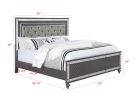 Modern Glam Style Upholstered Headboard Button Tufting Glass Inlay 1pc Queen Size Panel LED Lights Bed Gray Faux Leather Finish Solid Wood Wooden Bedr