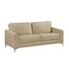 Elegant Modern Style 3pc Sofa Set Sand-Hued Polished Microfiber Upholstery Sofa Loveseat Chair Solid Wood Living Room Furniture Silver Finish Metal Le