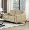 Elegant Modern Style 3pc Sofa Set Sand-Hued Polished Microfiber Upholstery Sofa Loveseat Chair Solid Wood Living Room Furniture Silver Finish Metal Le