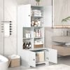 Tall and Wide Bathroom Floor Storage Cabinet, Bathroom Storage Unit, Freestanding Cabinet with 4 Doors, Adjustable Shelves, Open multi-layer Shelves