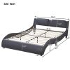 Queen Size Upholstered Faux Leather Platform Bed with LED Light Bed Frame with Slatted - Black