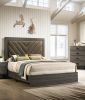 Contemporary 1pc Queen Size Bed Bedroom Furniture Upholstered Headboard Rubberwood 1pc Bedframe Gray Finish