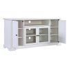 U-Can TV Stand for TV up to 65in with 2 Tempered Glass Doors Adjustable Panels Open Style Cabinet, Sideboard for Living room, White