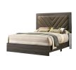 Contemporary 1pc Queen Size Bed Bedroom Furniture Upholstered Headboard Rubberwood 1pc Bedframe Gray Finish