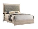 Contemporary 1pc Cream Finish Queen Size Bed Bedroom Furniture Gray V-Design Headboard Rubberwood 1pc Bedframe