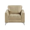 Elegant Modern Style 3pc Sofa Set Sand-Hued Polished Microfiber Upholstery Sofa Loveseat Chair Solid Wood Living Room Furniture Silver Finish Metal Le