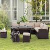 7 Pieces Patio Furniture Set Outdoor Sectional Sofa Conversation Set All Weather Wicker Rattan Couch Dining Table & Chair,Khaki