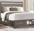 Queen Platform Bed with Footboard Drawers Upholstered Headboard, Gray and Silver Glitter, Contemporary Bedroom Furniture