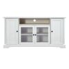 U-Can TV Stand for TV up to 65in with 2 Tempered Glass Doors Adjustable Panels Open Style Cabinet, Sideboard for Living room, White