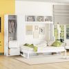 Queen Size Murphy Bed Wall Bed with Closet and Drawers,White