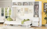 Queen Size Murphy Bed Wall Bed with Closet and Drawers,White