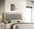 Contemporary 1pc Cream Finish Queen Size Bed Bedroom Furniture Gray V-Design Headboard Rubberwood 1pc Bedframe