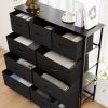 Dresser for Bedroom with 9 Fabric Drawers, Tall Chest Organizer Units for Clothing, Closet, Storage Tower with Cabinet, Metal Frame, Wooden Top