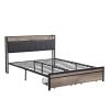 Queen Size Metal Platform Bed Frame with upholstery storage function Headboard and USB LINER and Footboard with drawers , No Box Spring Needed