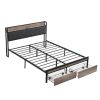 Queen Size Metal Platform Bed Frame with upholstery storage function Headboard and USB LINER and Footboard with drawers , No Box Spring Needed