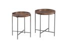 Set of 2 Modern Round Wood Brown Side Tables with Metal Legs - Contemporary Accent Furniture for Living Room, Bedroom