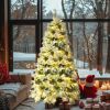 6FT Pre-Lit Spruce Snow Flocked Christmas Tree with Pine Cones, Artificial Xmas Tree with 403 Branch Tips,Mixed PE & PVC Branches