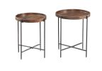 Set of 2 Modern Round Wood Brown Side Tables with Metal Legs - Contemporary Accent Furniture for Living Room, Bedroom