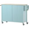 Kitchen Island Cart with 4 Door Cabinet and Two Drawers and 2 Locking Wheels - Solid Wood Top, Adjustable Shelves, Spice & Towel Rack(Mint Green)