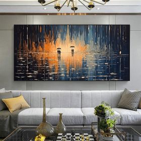 Hand Painted Oil Painting Abstract Rain Scenery Oil Painting on Canvas Original Couple Painting (Style: 01, size: 50x100cm)