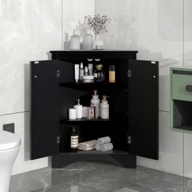 Triangle Bathroom Storage Cabinet with Adjustable Shelves;  Freestanding Floor Cabinet for Home Kitchen (Color: Black)