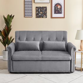 Artemax 55'' Modern Shiny Velvet Convertible Loveseat Sleeper Sofa Couch w/ 2 Lumbar Pillows (Color: as Pic)