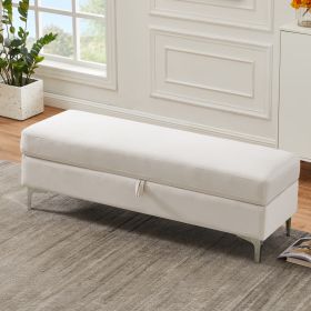 Storage Bench Solid Color 2 Seater Furniture Living Room Sofa Stool (Color: Ivory)